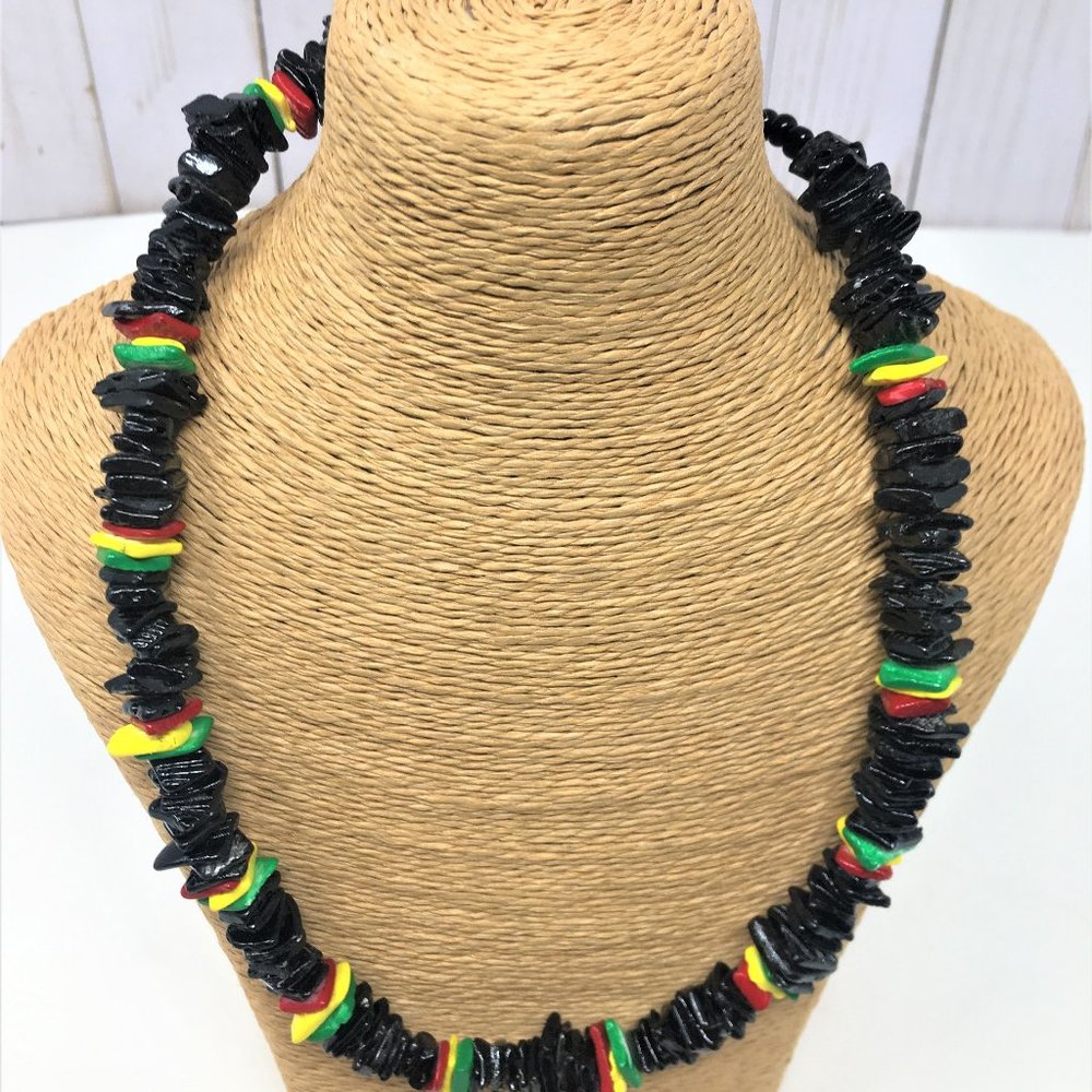 Rasta 18" Puka Shell Necklace Choker - Hand Made